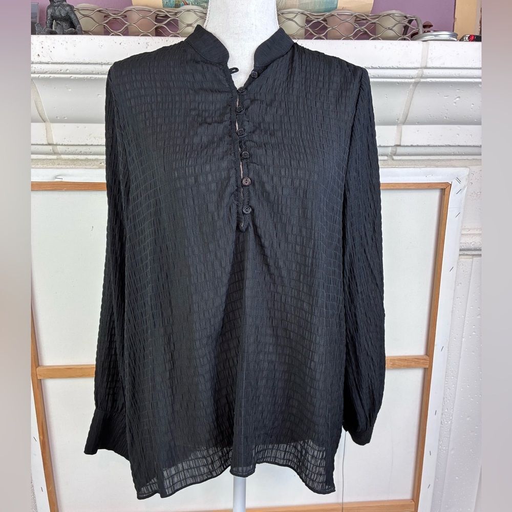 Everleigh Whimsical Textured Button-Up Blouse Fitted button cuffs